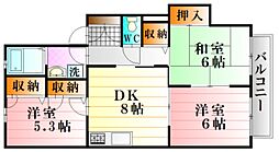 JR可部線 梅林駅 徒歩15分の賃貸アパート 1階3DKの間取り