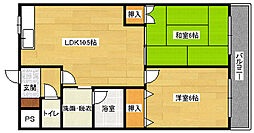 JR可部線 梅林駅 徒歩6分の賃貸マンション 3階2LDKの間取り
