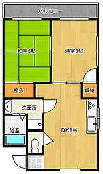 広島電鉄8系統 舟入川口町駅 徒歩14分の賃貸マンション 2階2DKの間取り