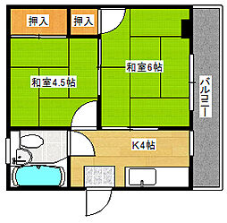 広島電鉄宮島線 修大協創中高前駅 徒歩21分の賃貸マンション 1階2Kの間取り