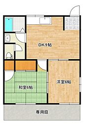 JR芸備線 矢賀駅 徒歩18分の賃貸アパート 1階2DKの間取り
