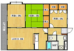 JR可部線 緑井駅 徒歩18分の賃貸マンション 2階3LDKの間取り
