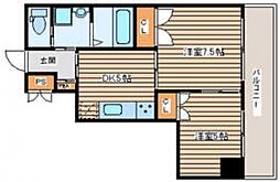 JR山陽本線 広島駅 徒歩11分の賃貸マンション 4階2DKの間取り