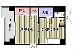 広島電鉄2系統 本川町駅 徒歩3分の賃貸マンション 5階1DKの間取り