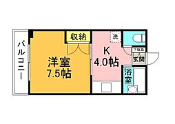 広島電鉄1系統 県病院前駅 徒歩5分の賃貸マンション 1階1Kの間取り