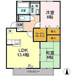 JR芸備線 中深川駅 徒歩2分の賃貸アパート 2階2LDKの間取り