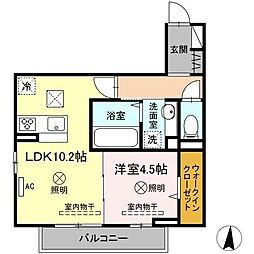 JR可部線 下祇園駅 徒歩17分の賃貸アパート 1階1LDKの間取り