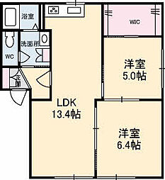 JR呉線 矢野駅 徒歩20分の賃貸アパート 1階2LDKの間取り