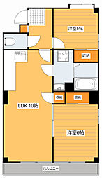 広島電鉄1系統 中電前駅 徒歩3分の賃貸マンション 3階2LDKの間取り