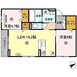 JR可部線 下祇園駅 徒歩8分の賃貸アパート 2階2LDKの間取り