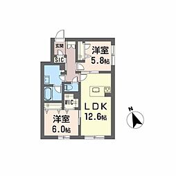 広島高速交通アストラムライン 伴中央駅 徒歩5分の賃貸マンション 1階2LDKの間取り