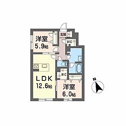 広島高速交通アストラムライン 伴中央駅 徒歩5分の賃貸マンション 1階2LDKの間取り