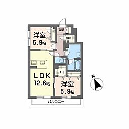 広島高速交通アストラムライン 伴中央駅 徒歩5分の賃貸マンション 2階2LDKの間取り