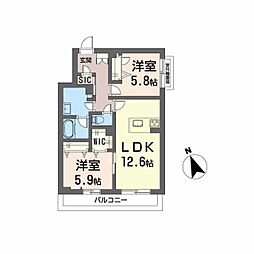 広島高速交通アストラムライン 伴中央駅 徒歩5分の賃貸マンション 3階2LDKの間取り