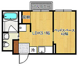 広島電鉄1系統 県病院前駅 徒歩19分の賃貸マンション 3階ワンルームの間取り