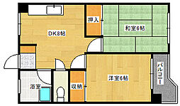 JR山陽本線 向洋駅 徒歩24分の賃貸マンション 4階2DKの間取り