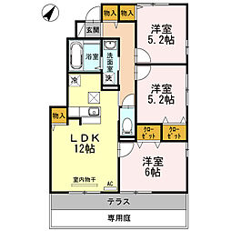 JR芸備線 玖村駅 徒歩15分の賃貸アパート 1階3LDKの間取り