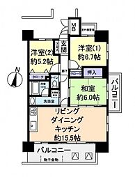 広島高速交通アストラムライン 西原駅 徒歩9分の賃貸マンション 13階3LDKの間取り