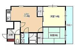 JR可部線 大町駅 徒歩9分の賃貸マンション 5階2LDKの間取り
