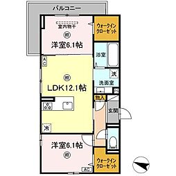 JR呉線 向洋駅 徒歩27分の賃貸アパート 3階2LDKの間取り