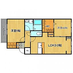 JR芸備線 戸坂駅 徒歩15分の賃貸マンション 4階2LDKの間取り