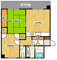 JR山陽本線 天神川駅 徒歩15分の賃貸マンション 2階2LDKの間取り