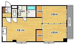 JR芸備線 矢賀駅 徒歩16分の賃貸マンション 2階2LDKの間取り