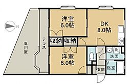 JR山陽本線 新井口駅 徒歩9分の賃貸マンション 1階2DKの間取り