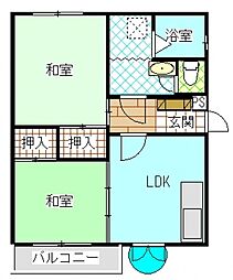 JR呉線 向洋駅 徒歩26分の賃貸マンション 2階2LDKの間取り