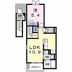 JR可部線 下祇園駅 徒歩9分の賃貸アパート 2階1LDKの間取り
