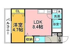 広島電鉄1系統 宇品5丁目駅 徒歩3分の賃貸アパート 2階1LDKの間取り