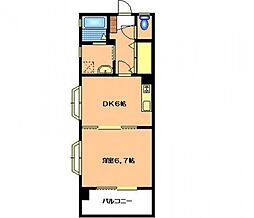 JR可部線 緑井駅 徒歩4分の賃貸マンション 2階1DKの間取り