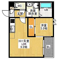 広島電鉄1系統 宇品2丁目駅 徒歩2分の賃貸アパート 3階1LDKの間取り