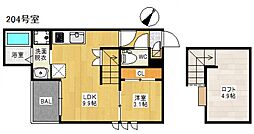 JR芸備線 矢賀駅 徒歩14分の賃貸アパート 2階1LDKの間取り