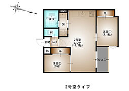 JR呉線 矢野駅 徒歩9分の賃貸アパート 1階2LDKの間取り