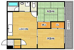 広島電鉄2系統 観音町駅 徒歩8分の賃貸マンション 4階2LDKの間取り