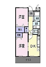 JR芸備線 中深川駅 徒歩7分の賃貸マンション 1階2DKの間取り