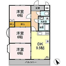 JR可部線 下祇園駅 徒歩8分の賃貸アパート 1階3DKの間取り