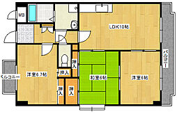 広島電鉄2系統 観音町駅 徒歩9分の賃貸マンション 7階3LDKの間取り