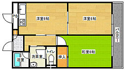 広島電鉄8系統 横川一丁目駅 徒歩4分の賃貸マンション 5階2DKの間取り