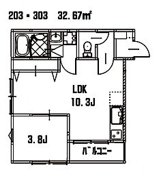 JR山陽本線 横川駅 徒歩14分の賃貸アパート 2階1LDKの間取り
