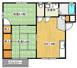 JR呉線 向洋駅 徒歩22分の賃貸アパート 1階2DKの間取り