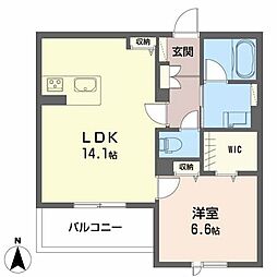 JR呉線 天神川駅 徒歩12分の賃貸マンション 1階1LDKの間取り