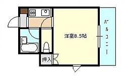 広島高速交通アストラムライン 牛田駅 徒歩8分の賃貸マンション 4階ワンルームの間取り
