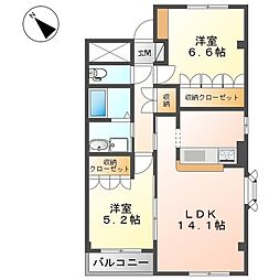 広島高速交通アストラムライン 古市駅 徒歩4分の賃貸マンション 3階2LDKの間取り