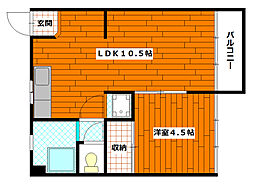 JR山陽本線 西広島駅 徒歩5分の賃貸マンション 2階1LDKの間取り