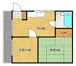広島電鉄2系統 観音町駅 徒歩6分の賃貸マンション 4階2DKの間取り
