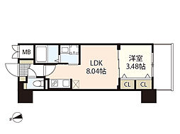 広島電鉄2系統 天満町駅 徒歩3分の賃貸マンション 2階1LDKの間取り
