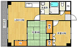 広島電鉄9系統 白島駅 徒歩14分の賃貸マンション 5階2LDKの間取り