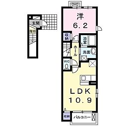 JR芸備線 矢賀駅 徒歩13分の賃貸アパート 2階1LDKの間取り